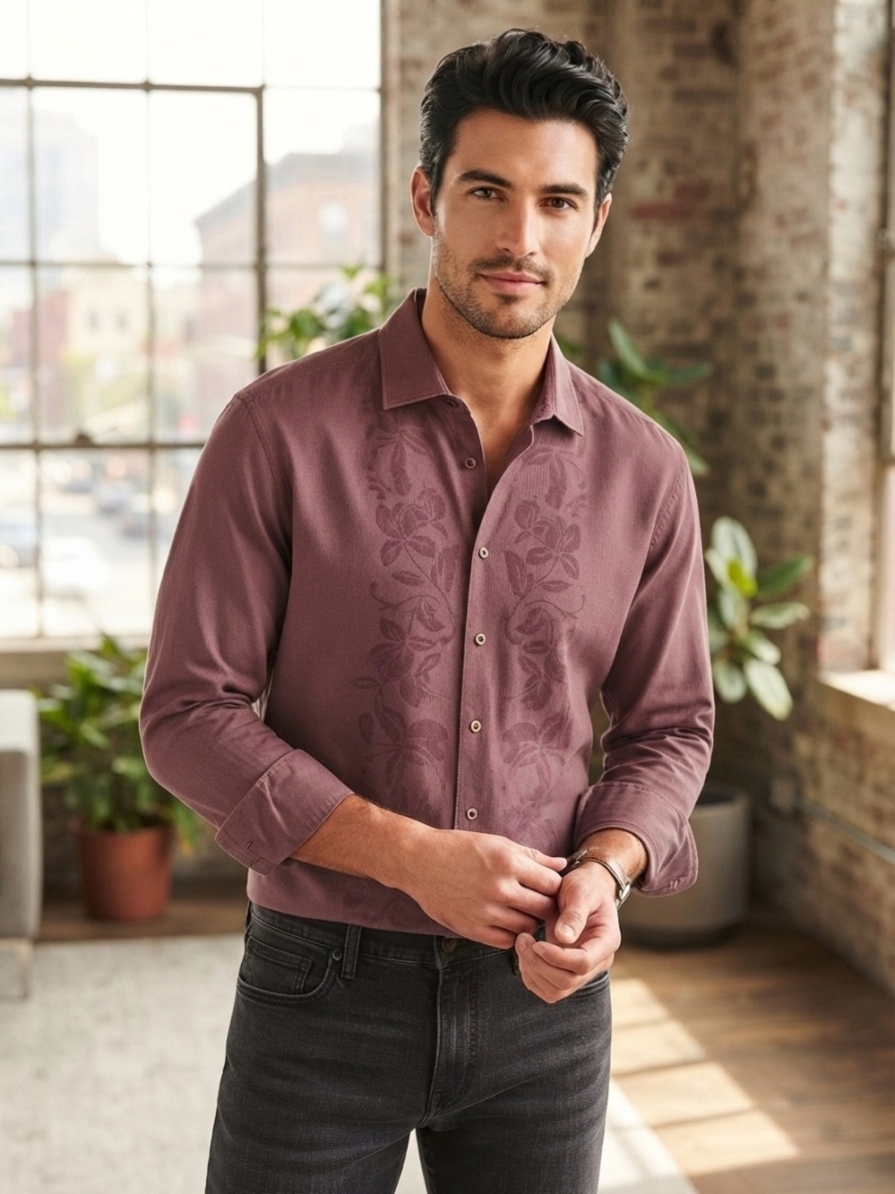 Tommy Bahama Men's Long-Sleeve Button-Down Shirt in Dusty Mauve